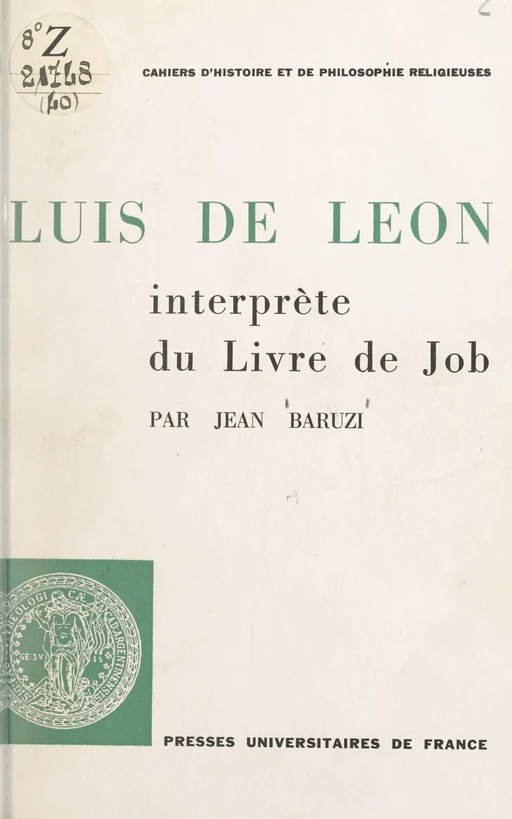 Luis de León - Jean Baruzi - (Presses universitaires de France) réédition numérique FeniXX