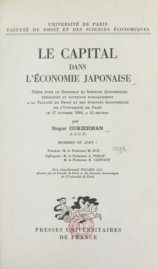 Le capital dans l'économie japonaise - Roger Cukierman - (Presses universitaires de France) réédition numérique FeniXX