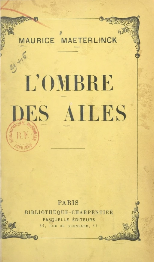 L'ombre des ailes - Maurice Maeterlinck - (Grasset) réédition numérique FeniXX