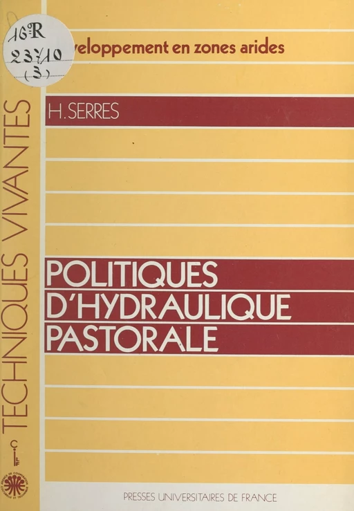 Politiques d'hydraulique pastorale - Henri Serres - (Presses universitaires de France) réédition numérique FeniXX