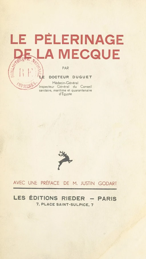 Le pèlerinage de La Mecque -  Duguet - (Presses universitaires de France) réédition numérique FeniXX