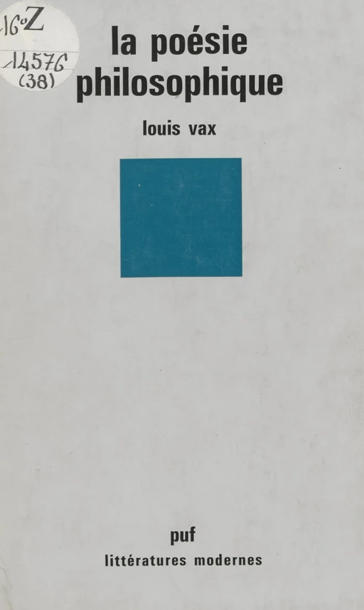 La poésie philosophique - Louis Vax - (Presses universitaires de France) réédition numérique FeniXX