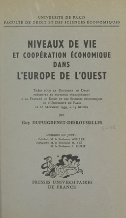 Niveaux de vie et coopération économique dans l'Europe de l'Ouest