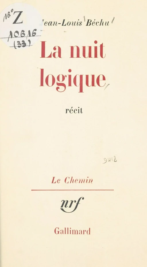 La nuit logique - Jean-Louis Béchu - (Gallimard) réédition numérique FeniXX