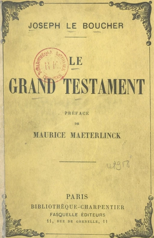 Le grand testament - Joseph Le Boucher - (Grasset) réédition numérique FeniXX