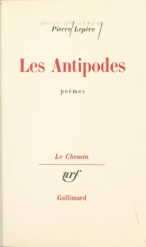 Les antipodes - Pierre Lepère - (Gallimard) réédition numérique FeniXX