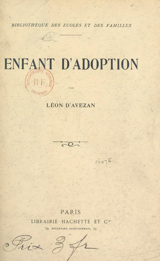 Enfant d'adoption - Léon d'Avezan - (Hachette) réédition numérique FeniXX