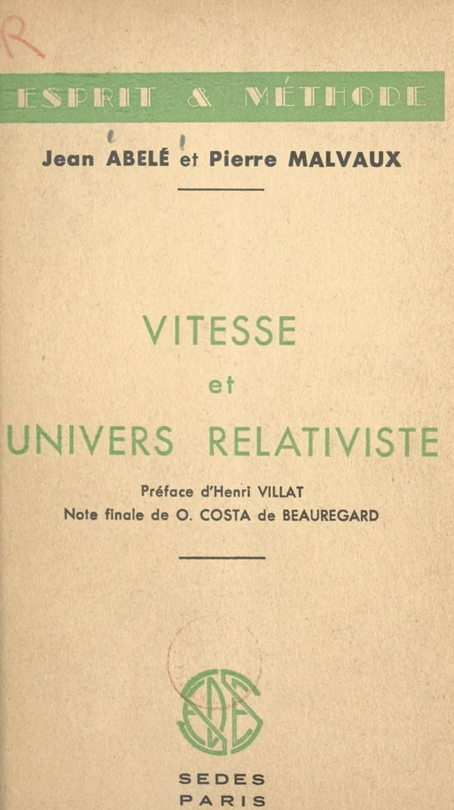 Vitesse et univers relativiste - Jean Abelé, Pierre Malvaux - (Sedes) réédition numérique FeniXX