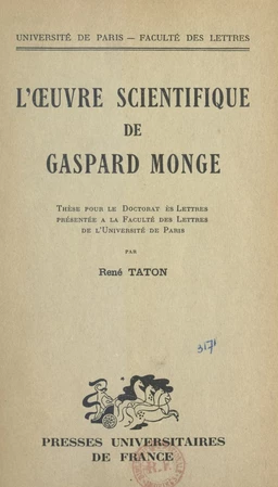 L'œuvre scientifique de Gaspard Monge