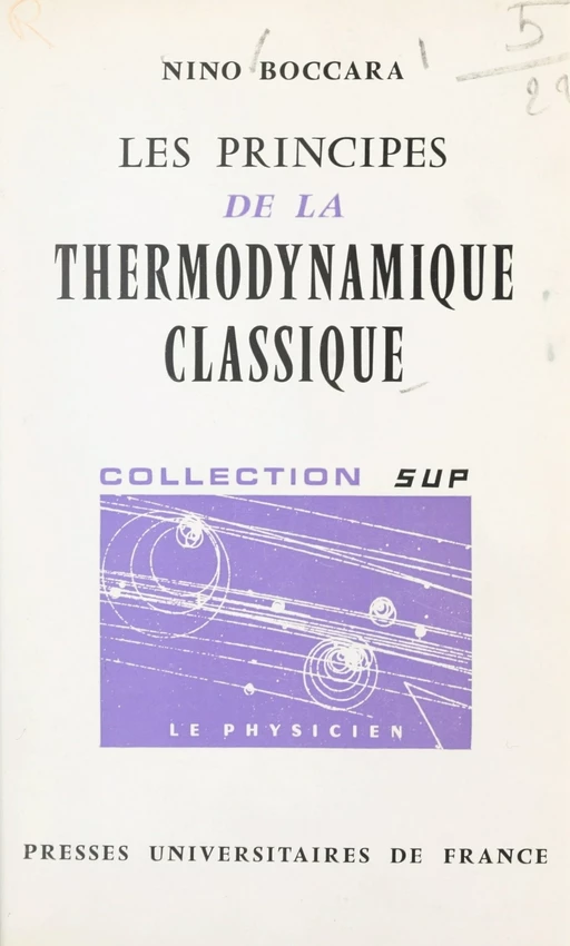 Les principes de la thermodynamique classique - Nino Boccara - (Presses universitaires de France) réédition numérique FeniXX