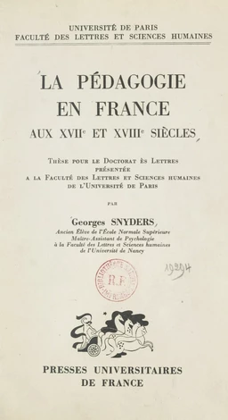 La pédagogie en France aux XVIIe et XVIIIe siècles