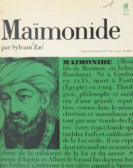 Maïmonide - Sylvain Zac - (Seghers) réédition numérique FeniXX