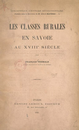 Les classes rurales en Savoie au XVIIIe siècle