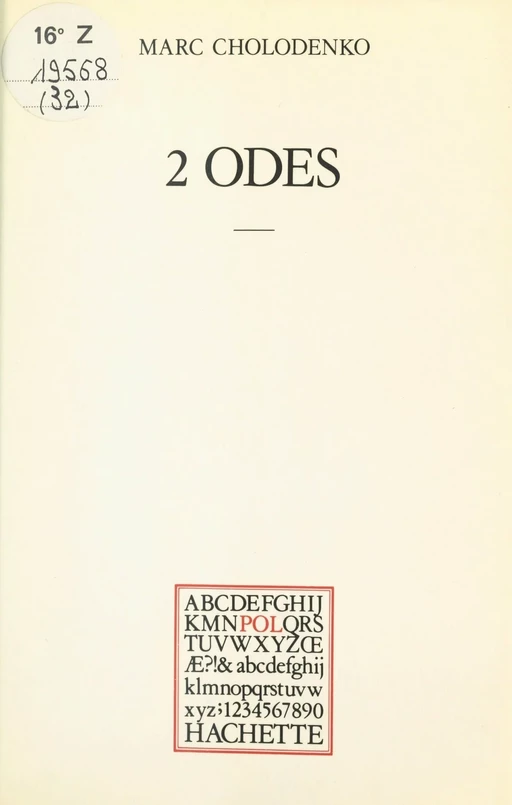 2 odes - Marc Cholodenko - (Hachette) réédition numérique FeniXX