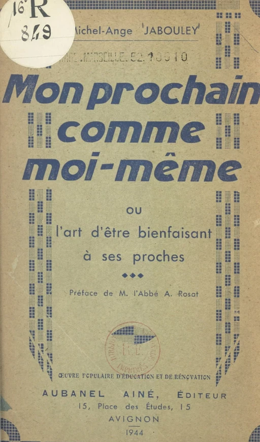 Mon prochain comme moi-même - Michel-Ange Jabouley - (Éditions de La Martinière) réédition numérique FeniXX