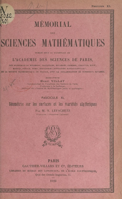 Géométrie sur les surfaces et les variétés algébriques - Solomon Lefschetz - (Dunod) réédition numérique FeniXX