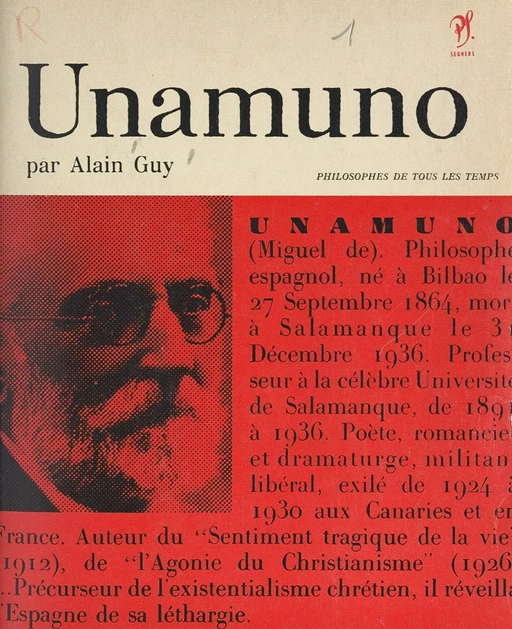 Unamuno - Alain Guy - (Seghers) réédition numérique FeniXX