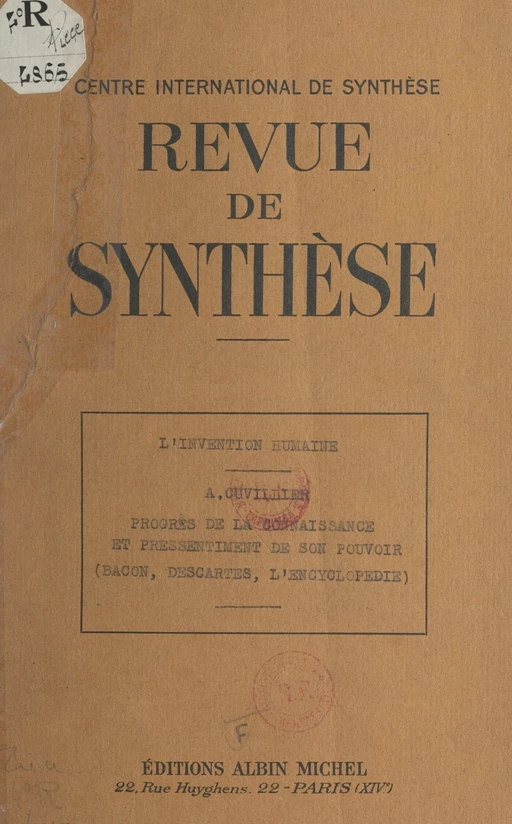 L'invention humaine : technique, morale, science - Armand Cuvillier - Albin Michel (réédition numérique FeniXX)