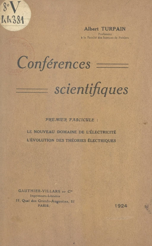 Conférences scientifiques (1) - Albert Turpain - (Dunod) réédition numérique FeniXX