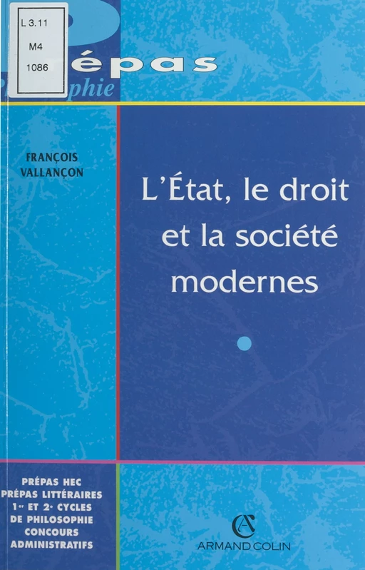 L'État, le droit et la société modernes - François Vallançon - (Armand Colin) réédition numérique FeniXX