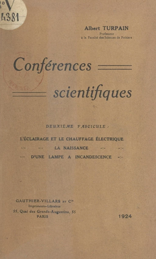 Conférences scientifiques (2) - Albert Turpain - (Dunod) réédition numérique FeniXX