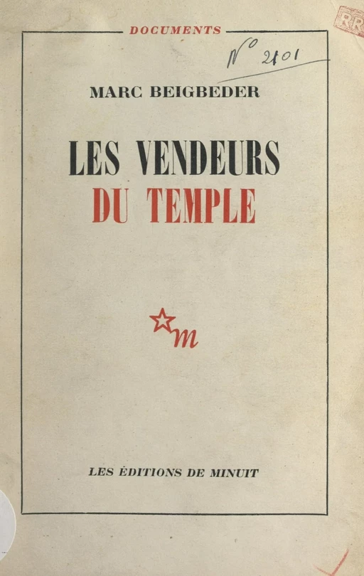 Les vendeurs du Temple - Marc Beigbeder - (Les Éditions de Minuit) réédition numérique FeniXX