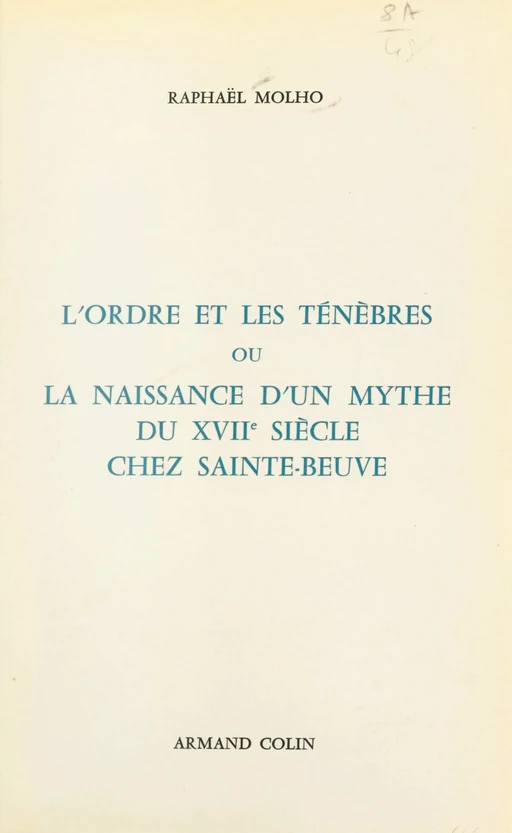 L'ordre et les ténèbres - Raphaël Molho - (Armand Colin) réédition numérique FeniXX