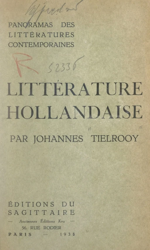 Panorama de la littérature hollandaise contemporaine - Johannes Tielrooy - (Grasset) réédition numérique FeniXX