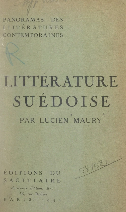 Littérature suédoise - Lucien Maury - (Grasset) réédition numérique FeniXX