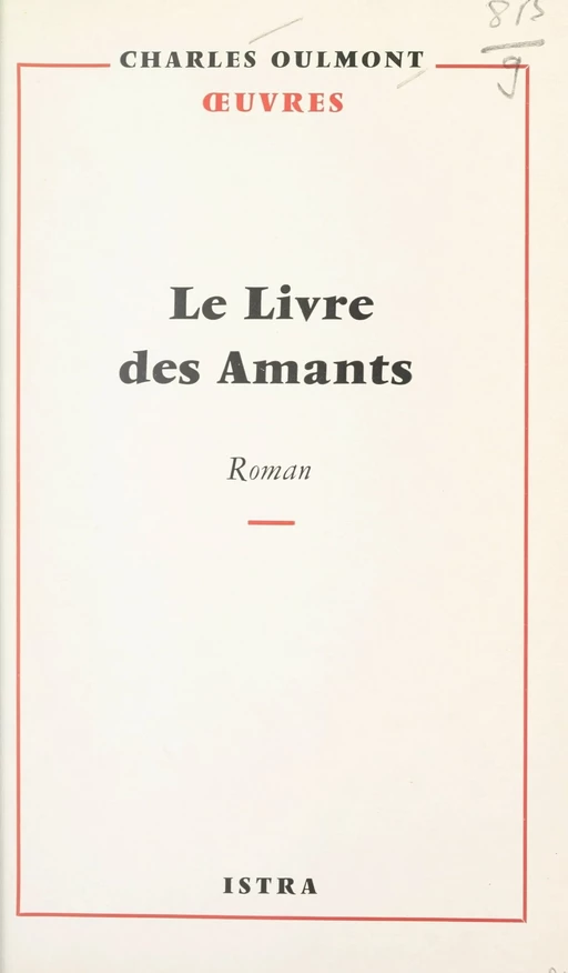 Le livre des amants - Charles Oulmont - Istra (réédition numérique FeniXX)