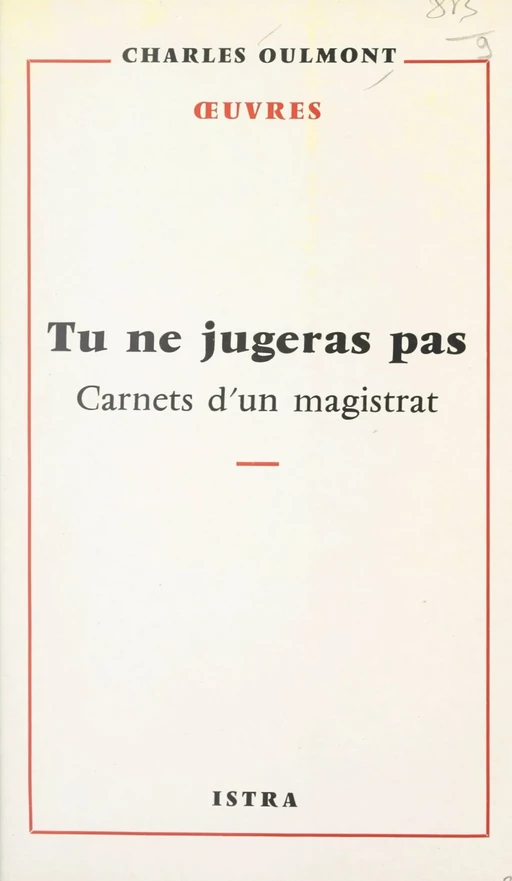 Tu ne jugeras pas - Charles Oulmont - Istra (réédition numérique FeniXX)