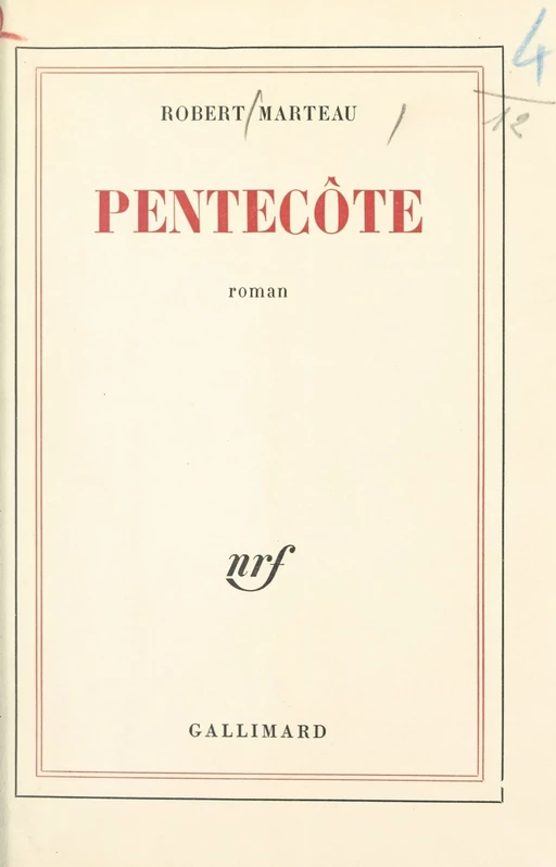 Pentecôte - Robert Marteau - (Gallimard) réédition numérique FeniXX