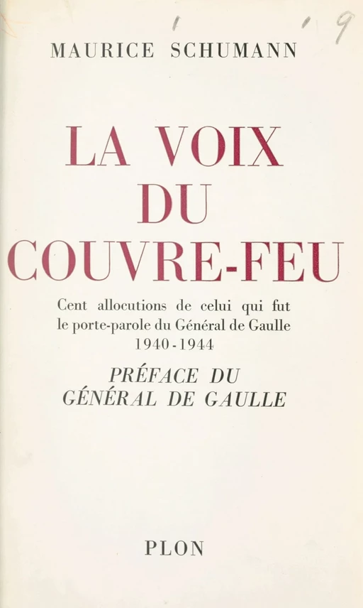 La voix du couvre-feu - Maurice Schumann - (Plon) réédition numérique FeniXX