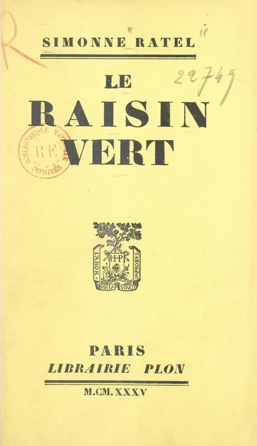 Isabelle Comtat (2). Le raisin vert - Simonne Ratel - (Plon) réédition numérique FeniXX