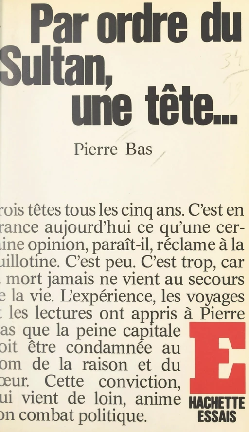 Par ordre du sultan, une tête - Pierre Bas - (Hachette) réédition numérique FeniXX