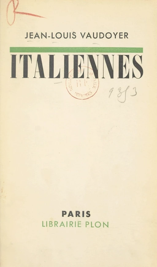 Italiennes - Jean-Louis Vaudoyer - (Plon) réédition numérique FeniXX