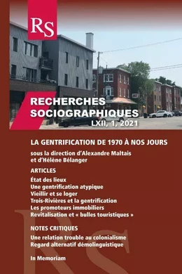 Recherches sociographiques. Volume 62, numéro 1, janvier–avril 2021