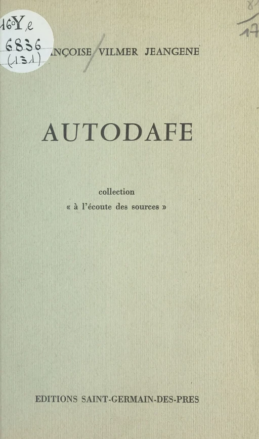 Autodafé - Françoise Vilmer Jeangene - FeniXX réédition numérique