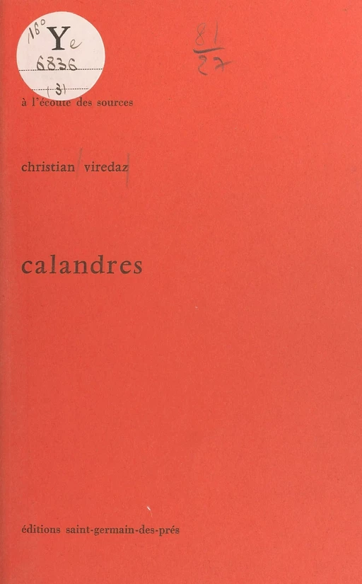 Calandres - Christian Viredaz - FeniXX réédition numérique