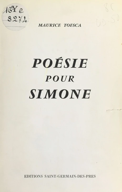 Poésie pour Simone - Maurice Toesca - FeniXX réédition numérique