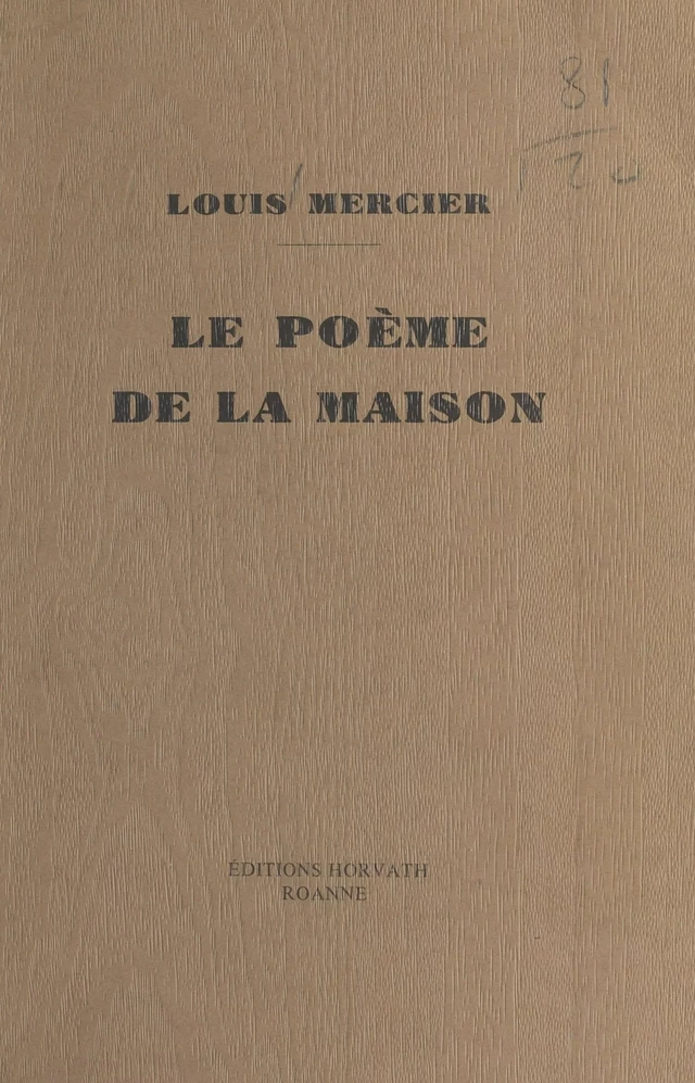 Le Poème de la maison - Louis Mercier - FeniXX réédition numérique