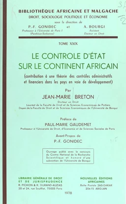 Le Contrôle d'État sur le continent africain : contribution à une théorie des contrôles administratifs et financiers dans les pays en voie de développement