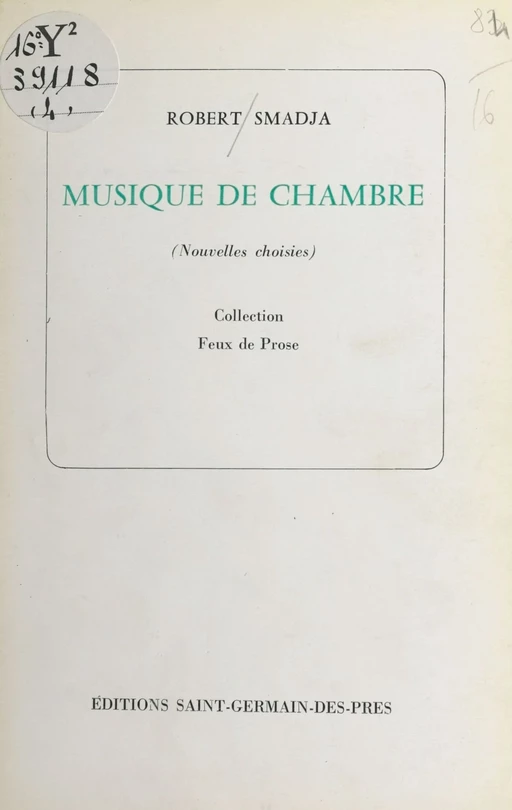 Musique de chambre - Robert Smadja - FeniXX réédition numérique