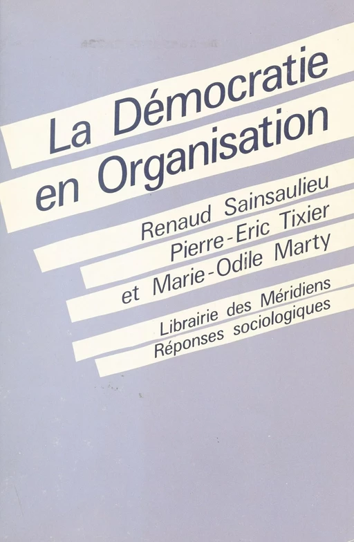 La Démocratie en organisation : vers des fonctionnements collectifs de travail - Renaud Sainsaulieu, Pierre Éric Tixier, Émilia Marie-Odile Marty - FeniXX réédition numérique