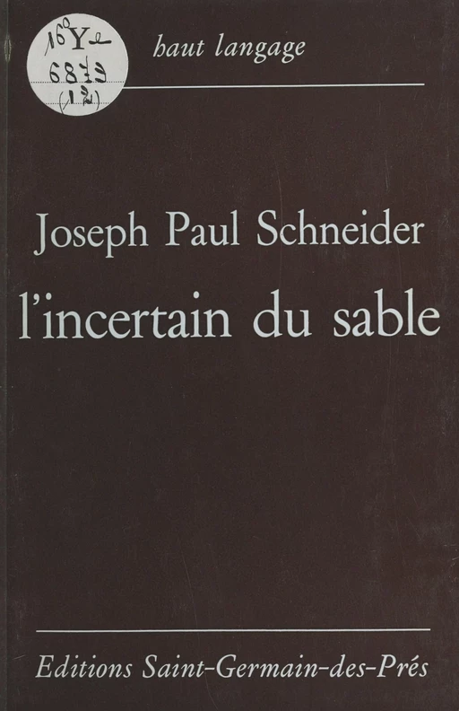 L'incertain du sable - Joseph Paul Schneider - FeniXX réédition numérique