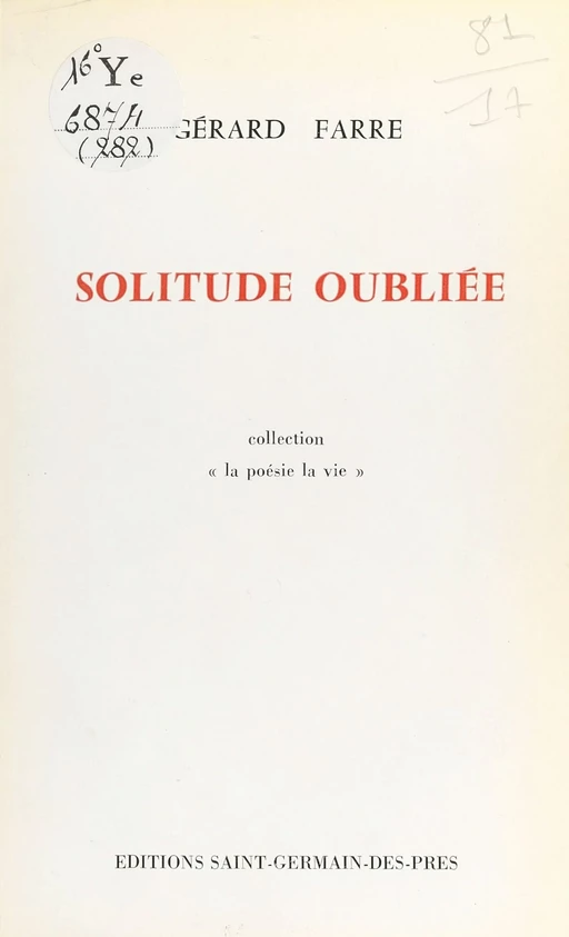 Solitude oubliée - Gérard Farre - FeniXX réédition numérique