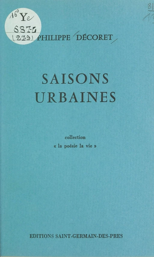 Saisons urbaines - Philippe Decoret - FeniXX réédition numérique