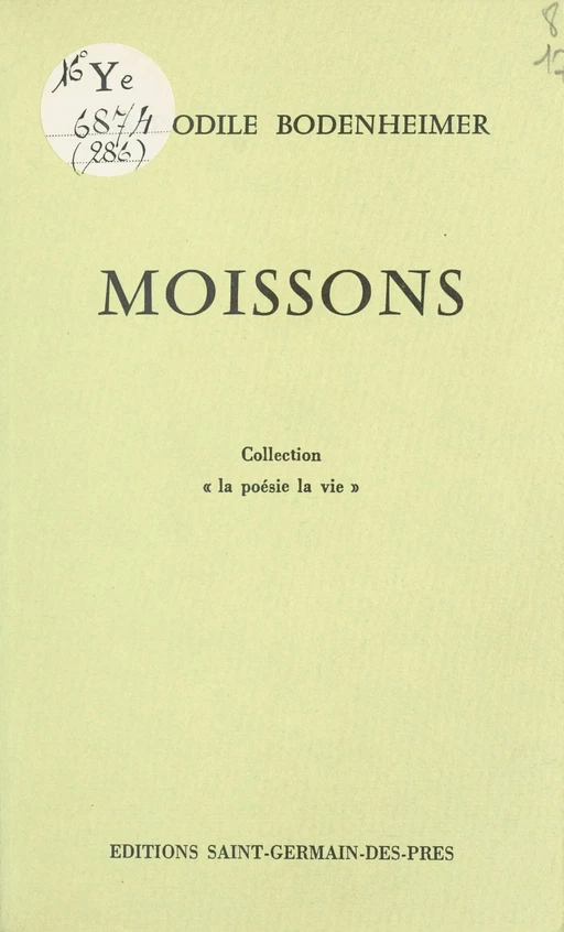 Moissons - Marie-Odile Bodenheimer - FeniXX réédition numérique