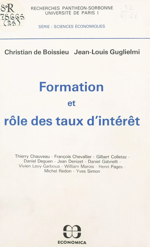 Formation et rôle des taux d'intérêt - Christian de Boissieu, Jean-Louis Guglielmi - FeniXX réédition numérique