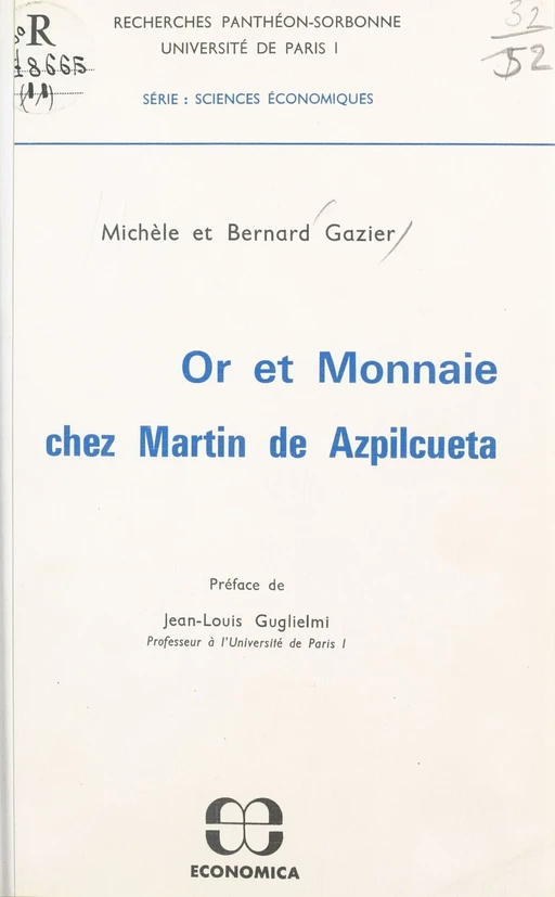 Or et monnaie chez Martin de Azpilcueta - Michèle Gazier - FeniXX réédition numérique